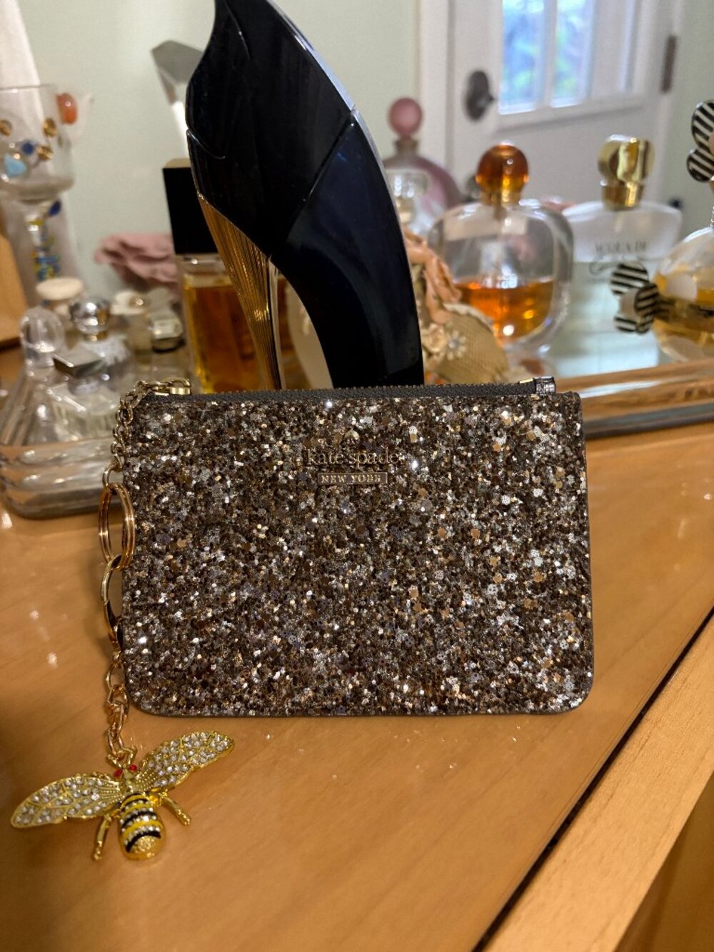 KATE SPADE GLITTERY CARDHOLDER WRISTLET WITH KEY RING